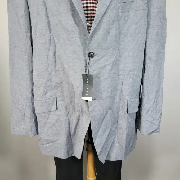 Perry Ellis Men's Sport Coat Blazer Two Button Light Blue Linen Blend‎ 50L